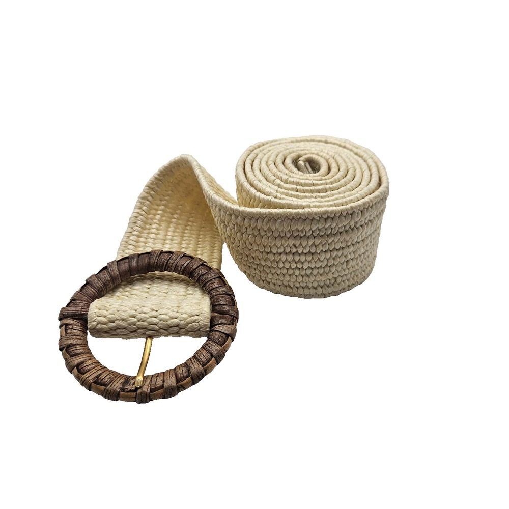 Wrap Belt Woven Raffia Vintage Ivory 55in Wrapped Round Buckle Boho Chic